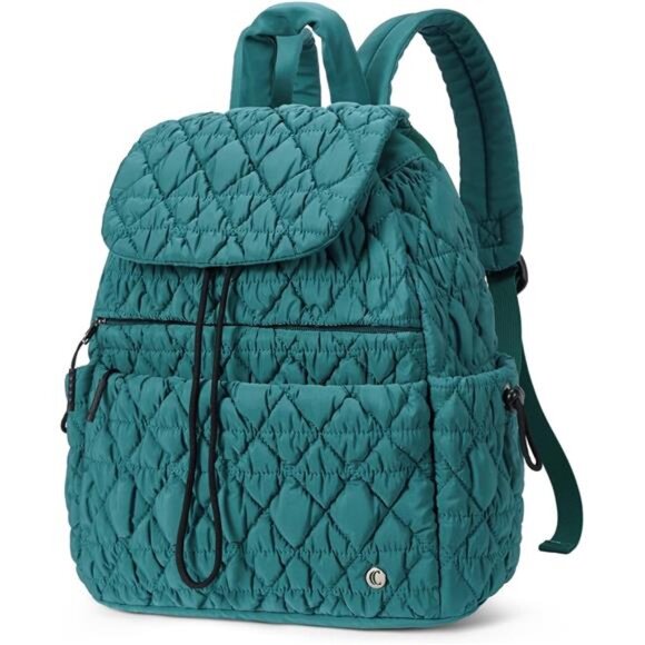 Handbags - Puffy Quilted Backpack for Women, Teal blue